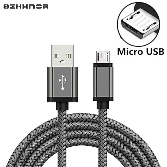 Câbles de chargeur micro USB en métal 2M, charge rapide, court.