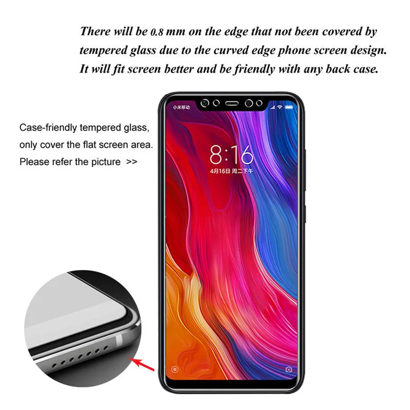 3 pièces en verre trempé pour Xiaomi Mi 8 toutes les versions. 