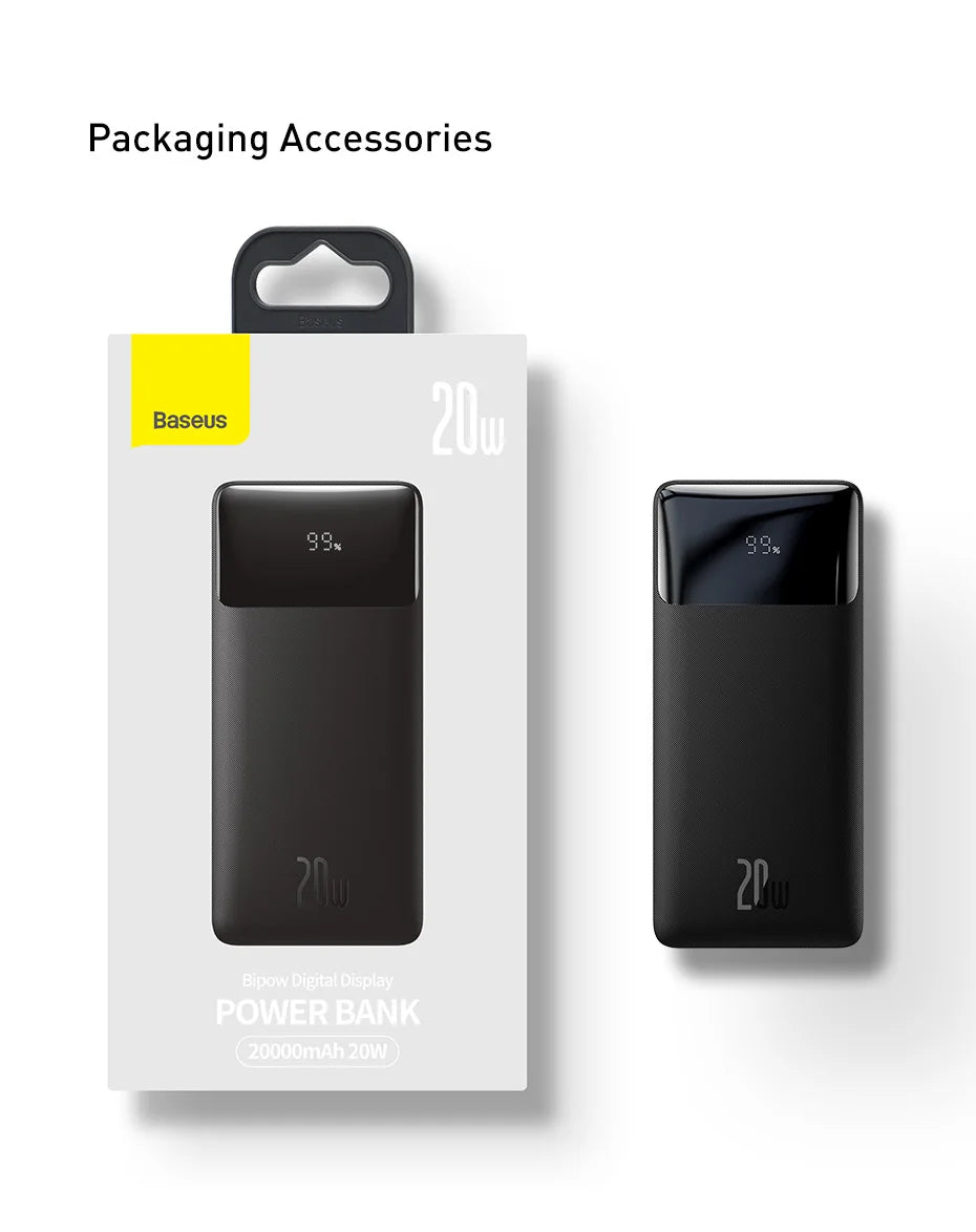 Baseus Power Bank 20000mAh/10000mAh, chargeur portable et batterie externe 20W Charge rapide disponible.