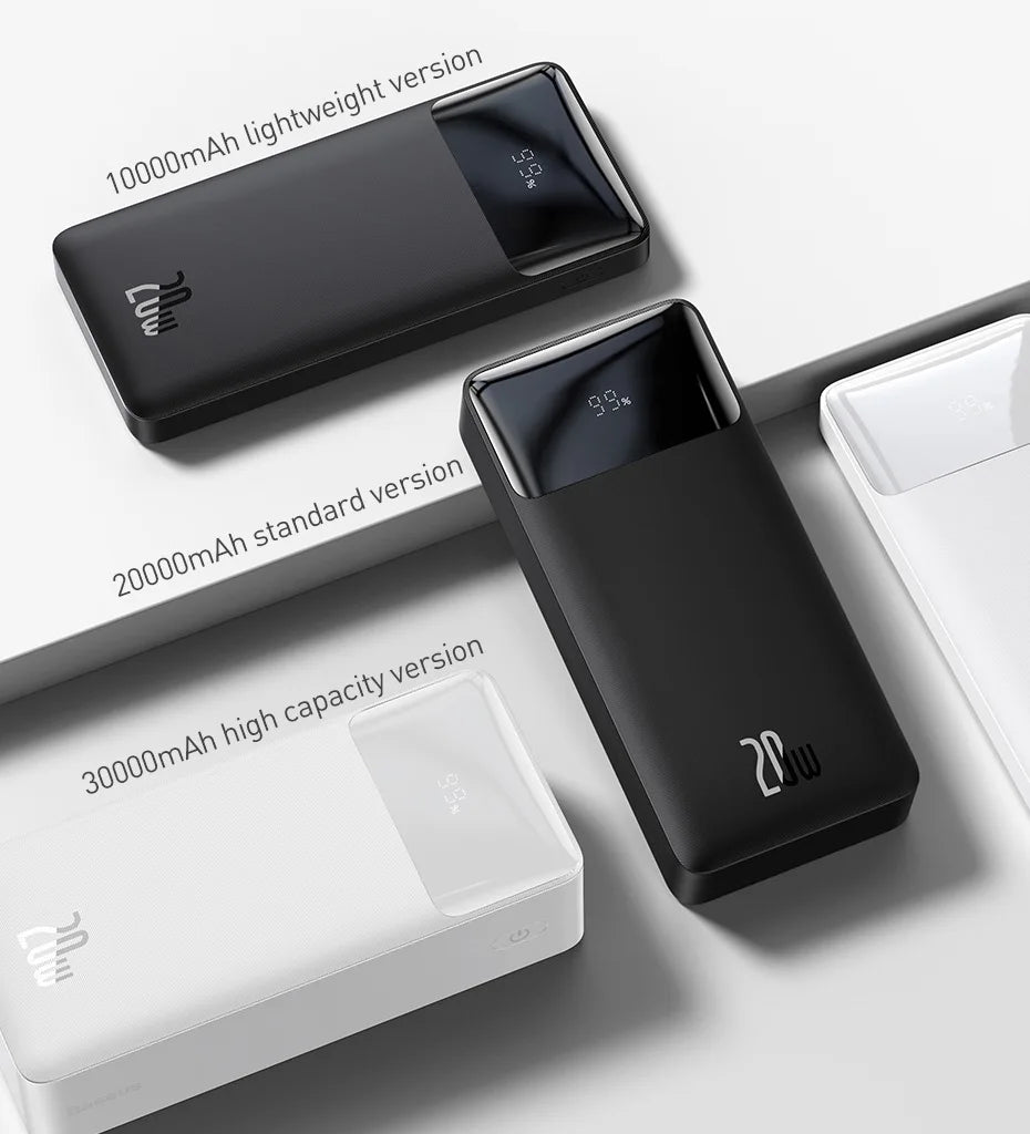 Baseus Power Bank 20000mAh/10000mAh, chargeur portable et batterie externe 20W Charge rapide disponible.