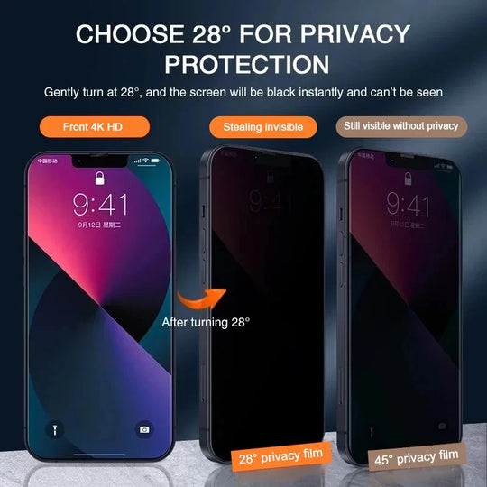 1 à 4 pièces en verre trempé anti-espion pour iPhone. Protection d'écran de confidentialité intégrale.