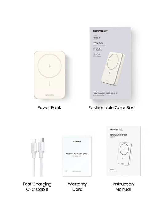 UGREEN PD20W Power Bank Magnétique 10000mAh Portable Sans Fil Charge Rapide PowerBank pour Magsafe pour iPhone 15 Pro Max 14 13 12 et Android.