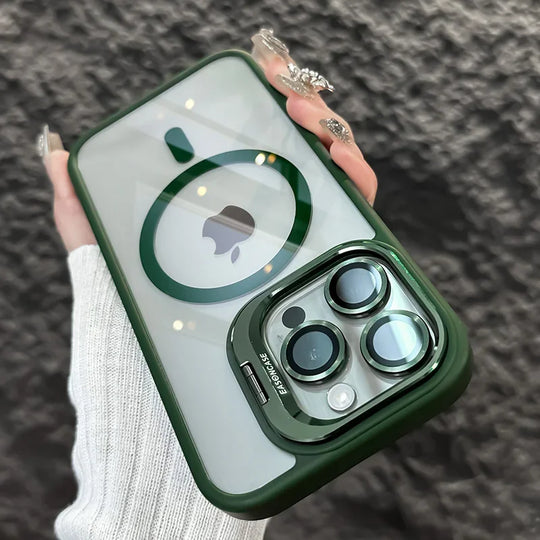 Coque de téléphone magnétique antichoc. Protection d'objectif d'appareil photo en verre intégrée avec support pour iPhone 16 Pro Max à iPhone 12.