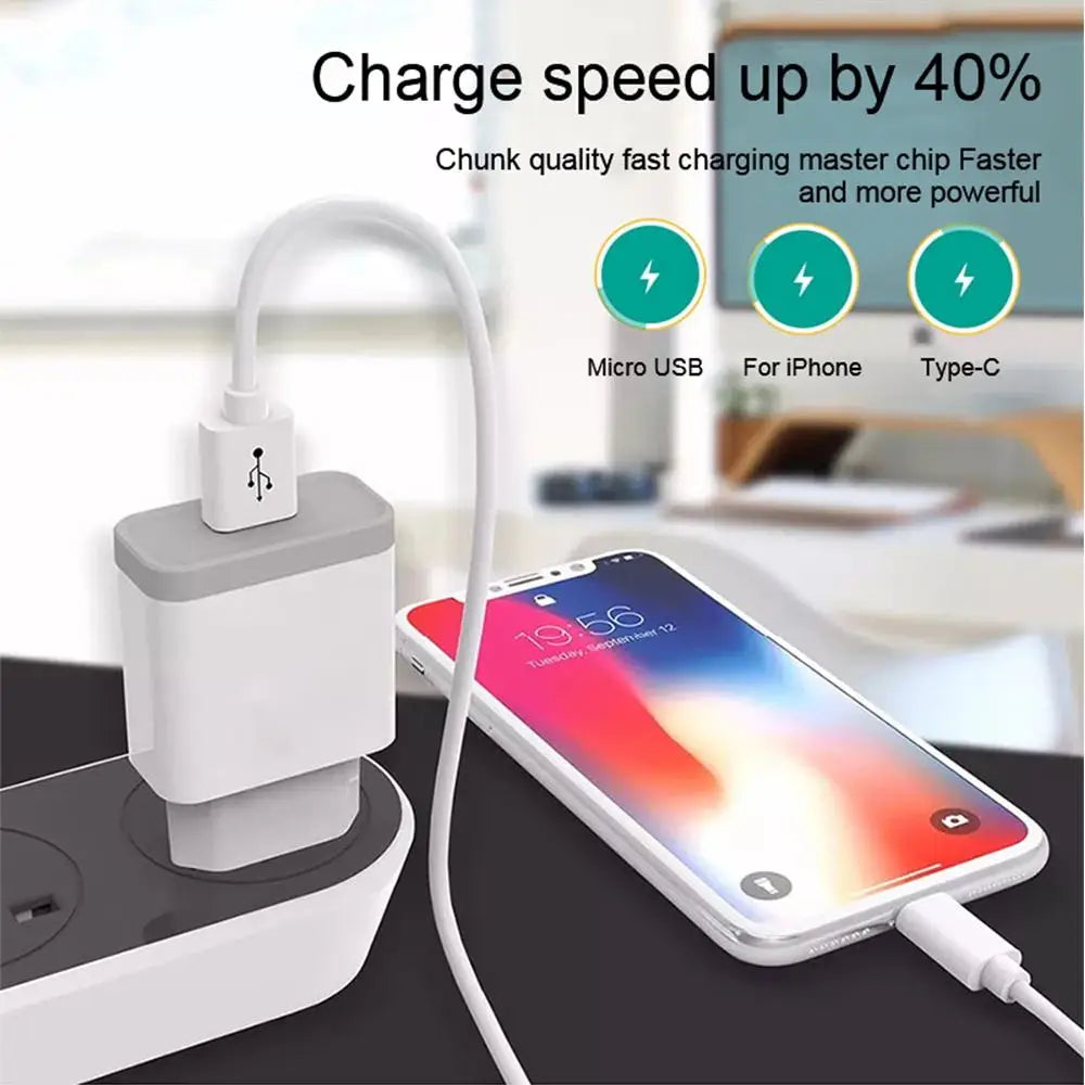 Chargeur rapide avec port USB pour iPhone et Xiaomi Redmi 8/7/6. Charge rapide de type C ou Micro USB pour l'UE/États-Unis avec 5 V et 2 A.