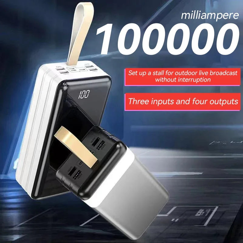 Banque d'alimentation 100000mAh grande capacité charge rapide. Alimentation compatible avec iOS et Android.