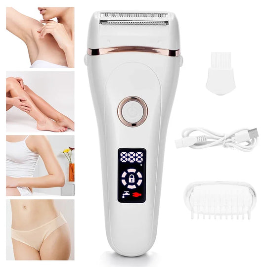 Épilateur électrique indolore rechargeable par USB pour femmes pour barbe ou cheveux. Appareil de rasage pour femmes portable avec écran LCD.