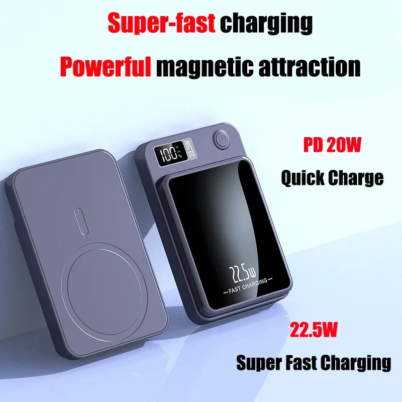 Chargeur rapide magnétique sans fil de type C 100 000 mAh 22,5 W Mini pour iPhone Samsung Huawei.