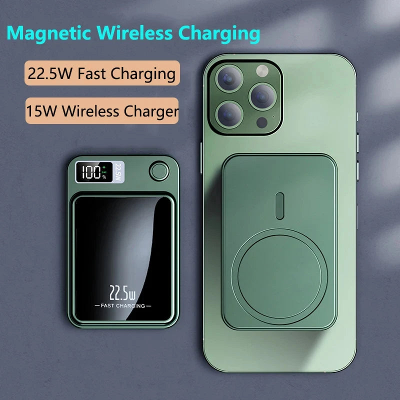 Chargeur rapide magnétique sans fil de type C 100 000 mAh 22,5 W Mini pour iPhone Samsung Huawei.