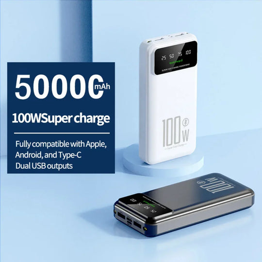 Chargeur de batterie portable à charge rapide haute capacité 50 000 mAh 100 W.