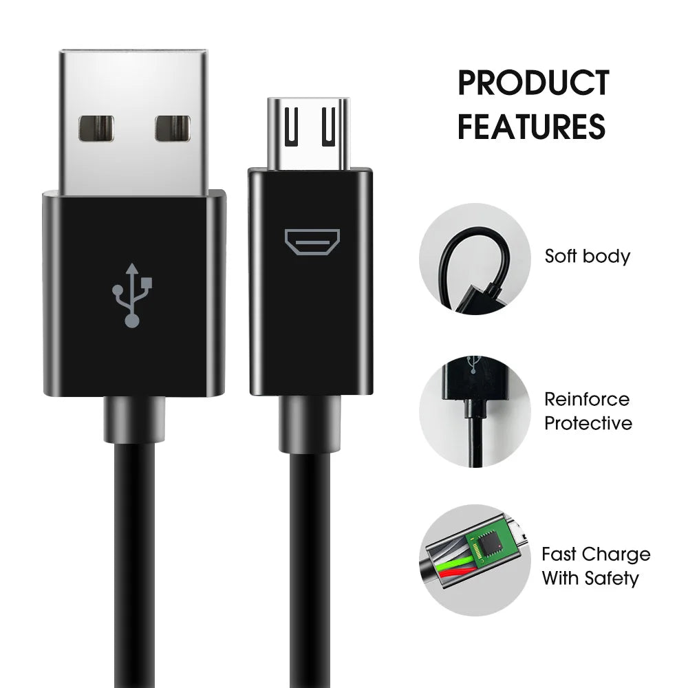 Câble Micro USB de charge rapide de 3 mètres pour Android.